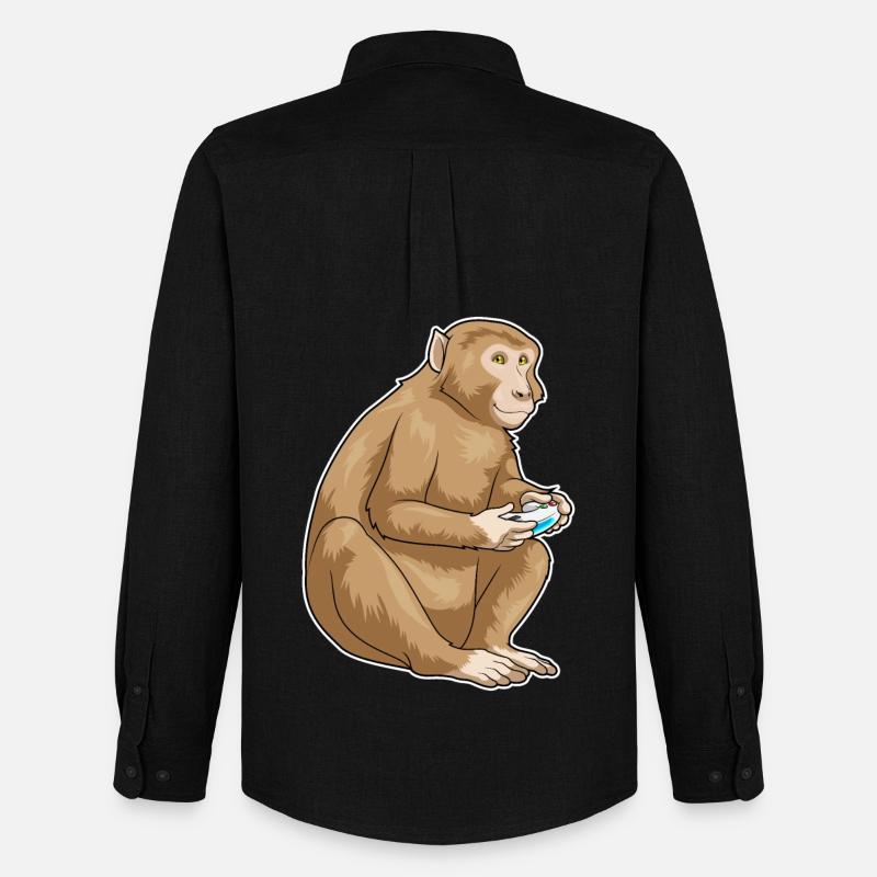 Affe Gamer Controller - Männer Oxford Hemd von Stanley/Stella - Schwarz
