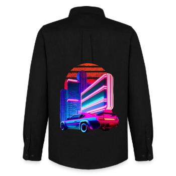 Retro Wave 80s Sports Car Vaporwave - Men's Oxford Shirt by Stanley/Stella - black - Back - AI Model Male 185 dark (185cm)