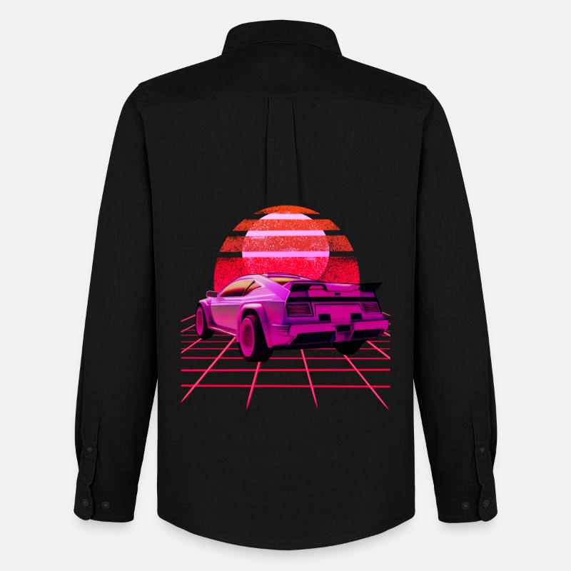 Retro Wave super Car Sunset - Männer Oxford Hemd von Stanley/Stella - Schwarz