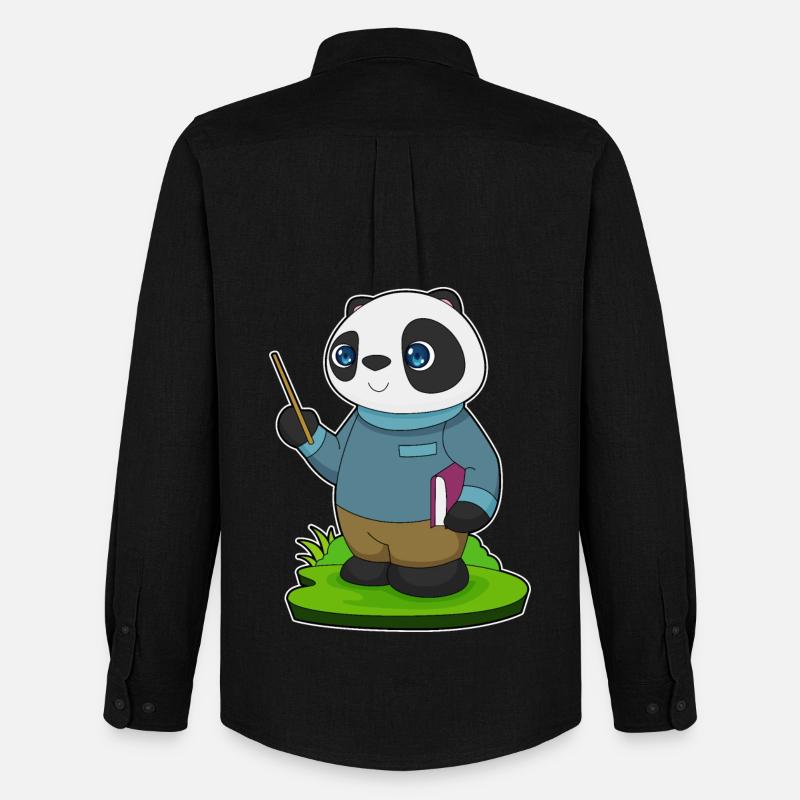 Panda Lehrer Zeigestab Schule - Männer Oxford Hemd von Stanley/Stella - Schwarz