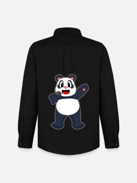 Panda Singer Microphone Singing - Men's Oxford Shirt by Stanley/Stella - black