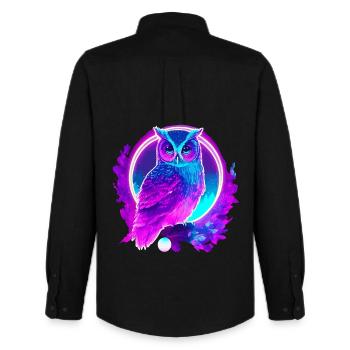 Owl Neon Moon Synthwave - Chemise Oxford homme Stanley/Stella - noir - Dos - AI Model Male 185 dark (185cm)