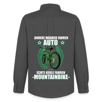 Mountainbike Radsport Fahrrad MTB Downhill Spruch - Männer Oxford Hemd von Stanley/Stella - Anthrazit - Hinten - AI Model Male 185 dark (185cm)