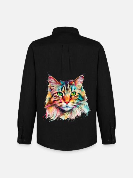 Bunte psychedelische Maine Coon Katze - Männer Oxford Hemd von Stanley/Stella - Schwarz