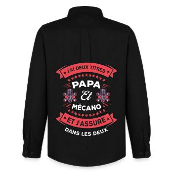 Deux Titres Papa Et Mécano Cadeau Humour - Chemise Oxford homme Stanley/Stella - noir - Dos - AI Model Male 185 dark (185cm)