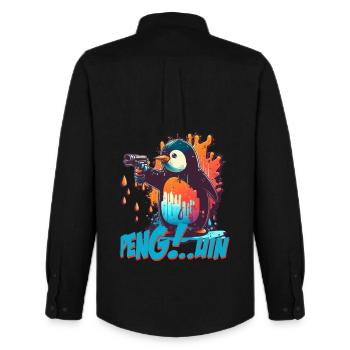 Pen.. guin penguin with pistol - Men's Oxford Shirt by Stanley/Stella - black - Back - AI Model Male 185 dark (185cm)