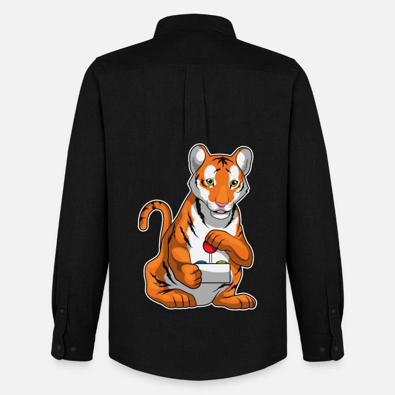 Tiger Gamer Controller - Männer Oxford Hemd von Stanley/Stella - Schwarz