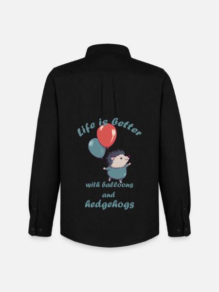 Petit hérisson avec ballons et lettrage - Chemise Oxford homme Stanley/Stella - noir