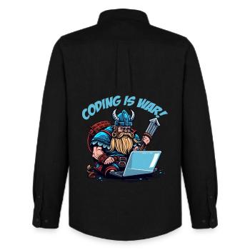 "Coding is war" Vikings - Men's Oxford Shirt by Stanley/Stella - black - Back - AI Model Male 185 dark (185cm)
