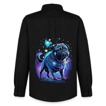 Chien carlin magique de minuit - Chemise Oxford homme Stanley/Stella - noir - Dos - AI Model Male 185 dark (185cm)