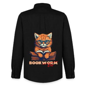 Katze mit Buch und Schriftzug - Männer Oxford Hemd von Stanley/Stella - Schwarz - Hinten - AI Model Male 185 dark (185cm)