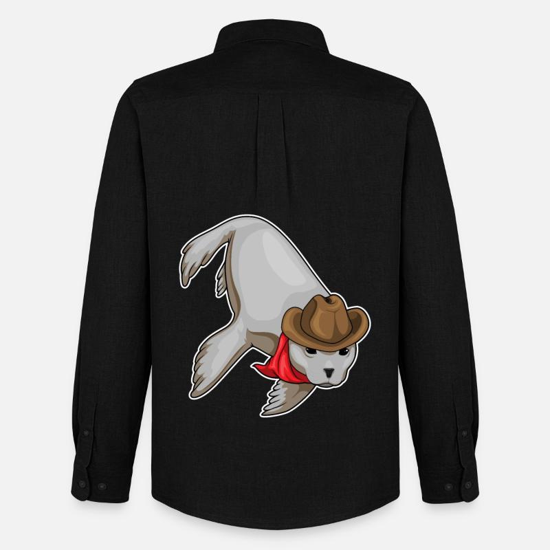Seehund Cowboy Cowboyhut - Männer Oxford Hemd von Stanley/Stella - Schwarz