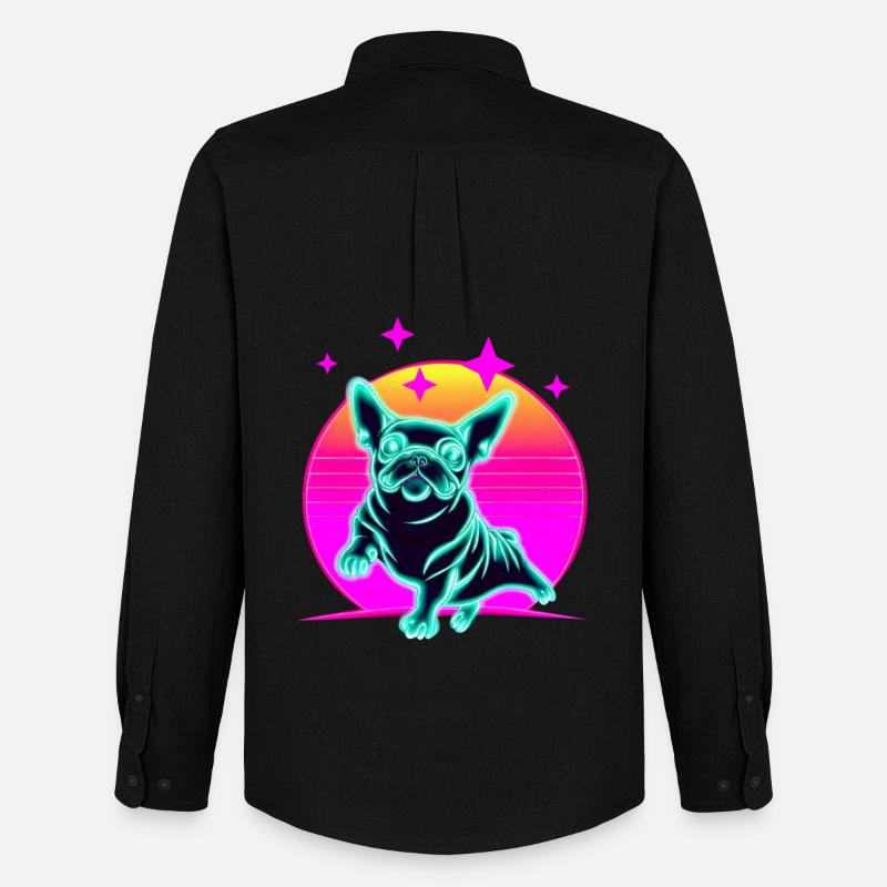 Französiche Bulldogge Synthwave Frenchie - Männer Oxford Hemd von Stanley/Stella - Schwarz