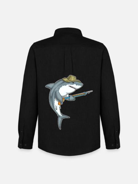 Shark Angler Harpoon Fishing - Men's Oxford Shirt by Stanley/Stella - black