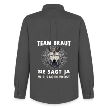 Hochzeit Junggesellenabschied Wolf Braut Bräutigam - Männer Oxford Hemd von Stanley/Stella - Anthrazit - Hinten - AI Model Male 185 dark (185cm)