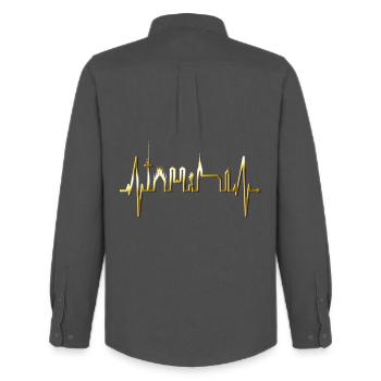 Münster Skyline Heartbeat Heart Love Love Münster - Chemise Oxford homme Stanley/Stella - charbon - Dos - AI Model Male 185 dark (185cm)