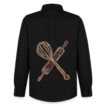 Rolling pin and hand mixer drawing - Men's Oxford Shirt by Stanley/Stella - black - Back - AI Model Male 185 dark (185cm)