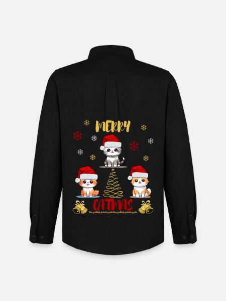 Merry Catmas Cat Lover Funny Cute - Men's Oxford Shirt by Stanley/Stella - black