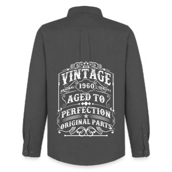 Vintage 1960 Man Myth Legend 63th Birthday Shirt - Chemise Oxford homme Stanley/Stella - charbon - Dos - AI Model Male 185 dark (185cm)