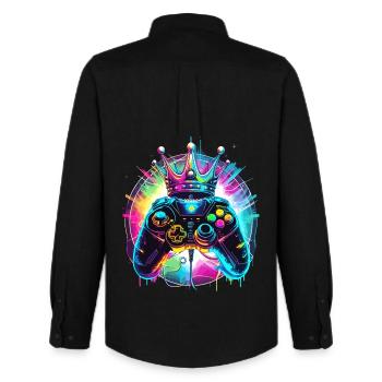 Gaming controller with crown - Men's Oxford Shirt by Stanley/Stella - black - Back - AI Model Male 185 dark (185cm)