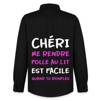 Chéri me rendre folle au lit quand tu ronfles - Chemise Oxford homme Stanley/Stella - noir - Dos - AI Model Male 185 dark (185cm)