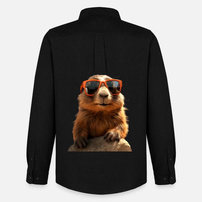 Murmeltier mit Sonnenbrille Nagetier Erdhörnchen - Männer Oxford Hemd von Stanley/Stella - Schwarz