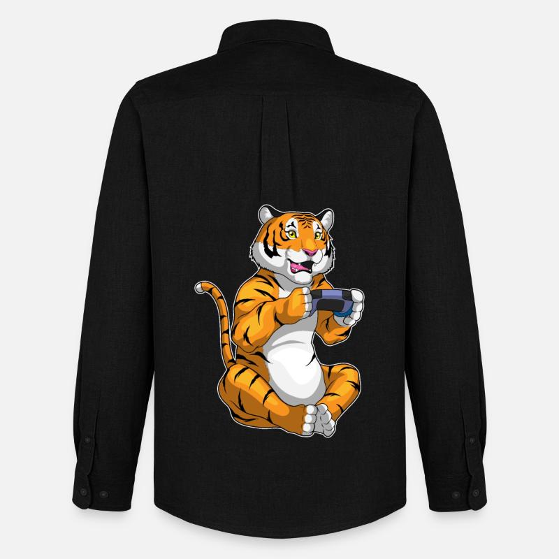 Tiger Gamer Controller - Männer Oxford Hemd von Stanley/Stella - Schwarz