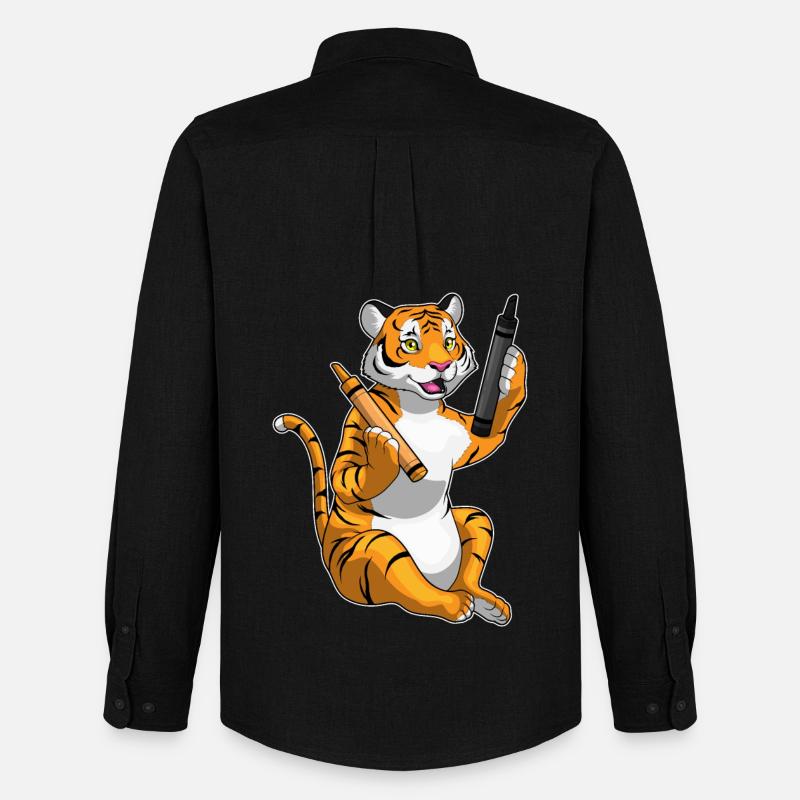 Tiger Schüler Buntstift Schule - Männer Oxford Hemd von Stanley/Stella - Schwarz
