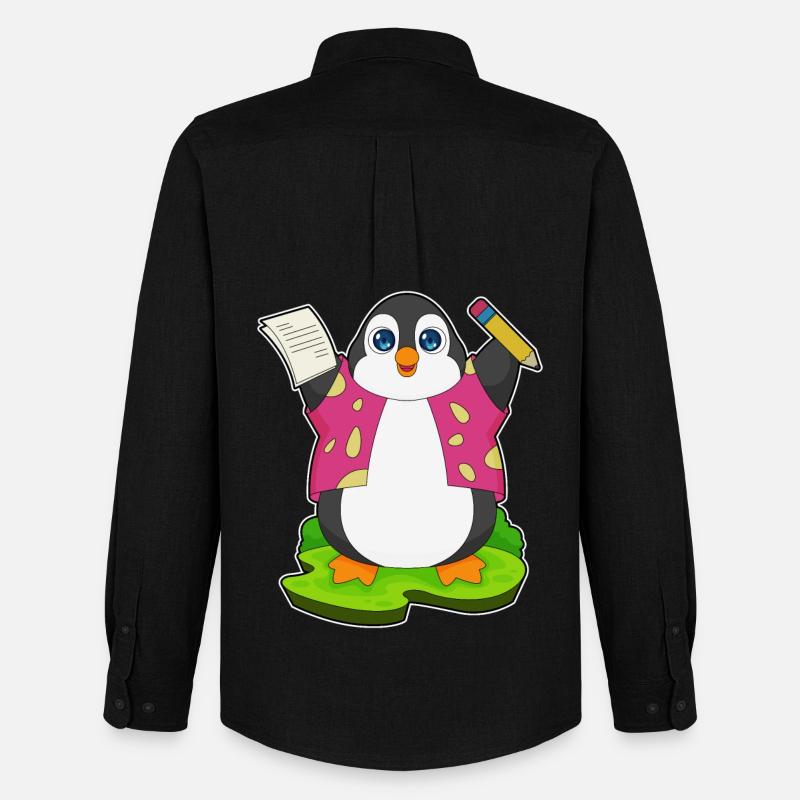 Pinguin Bleistift Papier Schule - Männer Oxford Hemd von Stanley/Stella - Schwarz