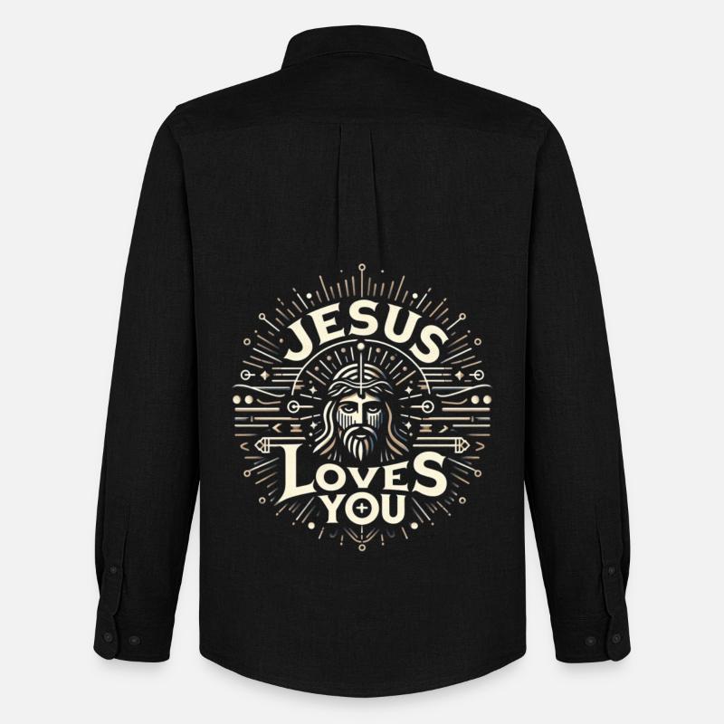 Jesus Loves You - Strahlendesign - Männer Oxford Hemd von Stanley/Stella - Schwarz