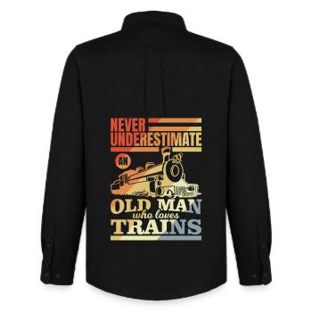 Railroad Grandfather - Men's Oxford Shirt by Stanley/Stella - black - Back - AI Model Male 185 dark (185cm)
