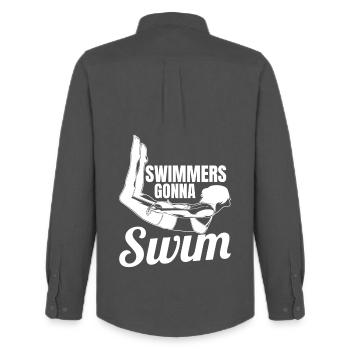 Female swim team - Men's Oxford Shirt by Stanley/Stella - anthracite - Back - AI Model Male 185 dark (185cm)
