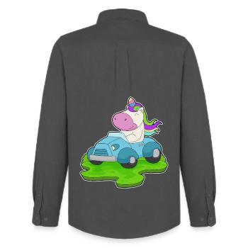 Einhorn Auto - Männer Oxford Hemd von Stanley/Stella - Anthrazit - Hinten - AI Model Male 185 dark (185cm)