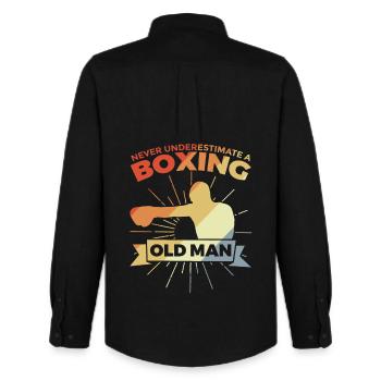 Ne sous-estimez jamais un vieux boxer - Chemise Oxford homme Stanley/Stella - noir - Dos - AI Model Male 185 dark (185cm)