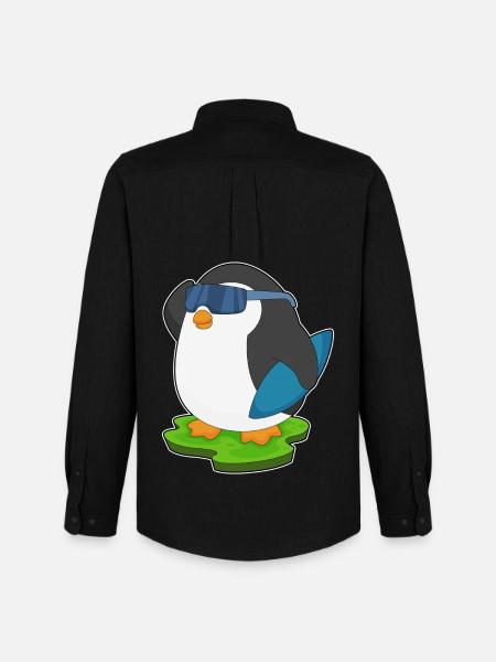 Penguin Surfing Surfboard Summer - Men's Oxford Shirt by Stanley/Stella - black