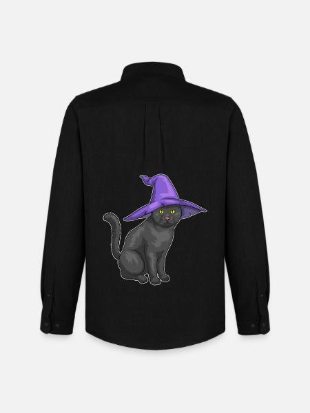 Chat Halloween Sorcière - Chemise Oxford homme Stanley/Stella - noir