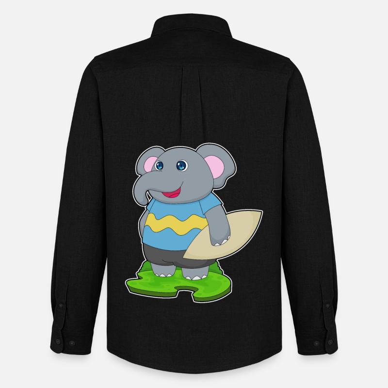 Elefant Surfen Surfbrett Sommer - Männer Oxford Hemd von Stanley/Stella - Schwarz