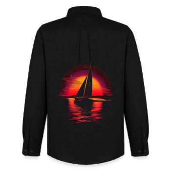 Sailing Retrowave - Men's Oxford Shirt by Stanley/Stella - black - Back - AI Model Male 185 dark (185cm)
