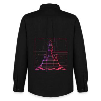 Pièces d’échecs Croquis Retrowave - Chemise Oxford homme Stanley/Stella - noir - Dos - AI Model Male 185 dark (185cm)