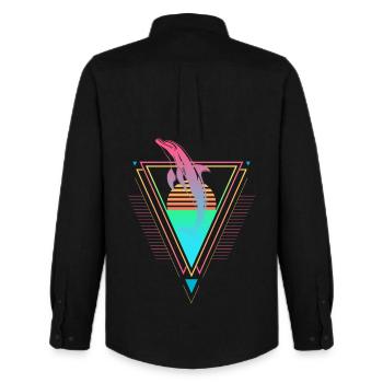 Delfin Vaporwave Synthwave années 90 années 80 coucher de soleil - Chemise Oxford homme Stanley/Stella - noir - Dos - AI Model Male 185 dark (185cm)