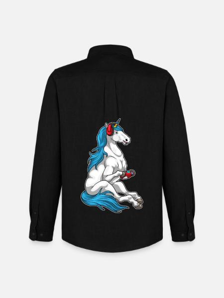 Einhorn Gamer Controller - Männer Oxford Hemd von Stanley/Stella - Schwarz