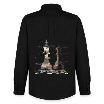 Chess Queen and King Graphic - Men's Oxford Shirt by Stanley/Stella - black - Back - AI Model Male 185 dark (185cm)