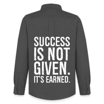 success is not given it s earned - Chemise Oxford homme Stanley/Stella - charbon - Dos - AI Model Male 185 dark (185cm)