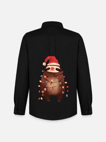 Funny Sloth Fairy Lights Christmas Tree - Men's Oxford Shirt by Stanley/Stella - black