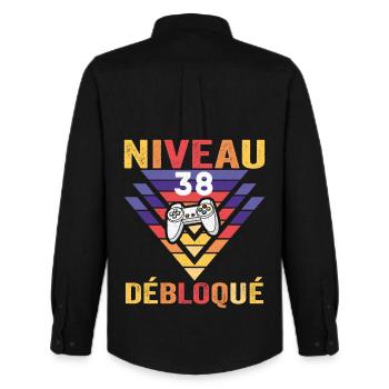 Niveau 38 Débloqué Cadeau 38 Ans Gamer Geek Drôle - Chemise Oxford homme Stanley/Stella - noir - Dos - AI Model Male 185 dark (185cm)
