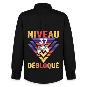 Niveau 37 Débloqué Cadeau 37 Ans Gamer Geek Drôle - Chemise Oxford homme Stanley/Stella - noir - Dos - AI Model Male 185 dark (185cm)