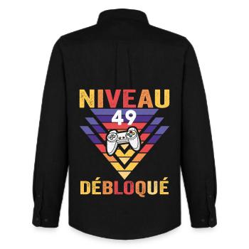 Niveau 49 Débloqué Cadeau 49 Ans Gamer Geek Drôle - Chemise Oxford homme Stanley/Stella - noir - Dos - AI Model Male 185 dark (185cm)