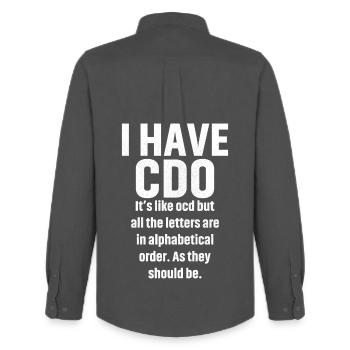 I have cdo - Men's Oxford Shirt by Stanley/Stella - anthracite - Back - AI Model Male 185 dark (185cm)
