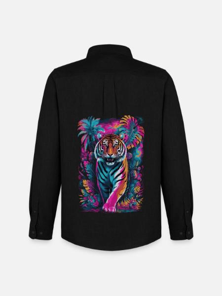 Psychedelic Tiger in Vibrant Jungle Design - Men's Oxford Shirt by Stanley/Stella - black