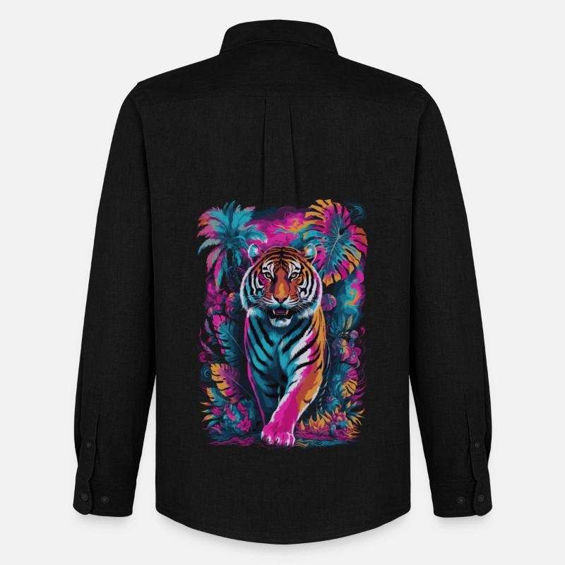 Psychedelischer Tiger im lebendigen Dschungel-Design - Männer Oxford Hemd von Stanley/Stella - Schwarz